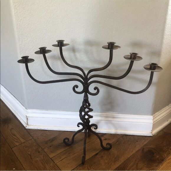 WROUGHT IRON RUST COLOR ARTE DE MEXICO CANDELABRA/CANDLE HOLDER 23” TALL - Picture 1 of 8